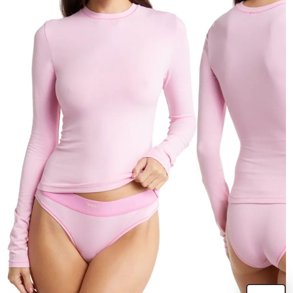 SKIMS Cotton Rib Long Sleeve T-Shirt in Bubblegum